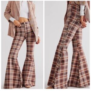 Free People We the Free Float On Brown Plaid Flare Pants